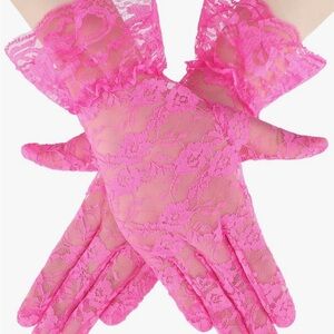 Elegant Pink Lace Gloves